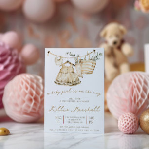 A Baby Girl is on the Way! Clothesline Baby Shower Invitation