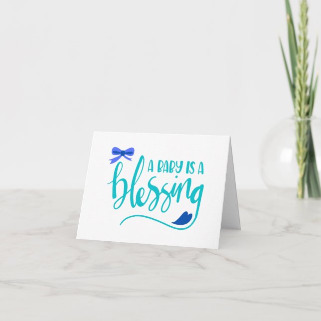 A Baby is a Blessing, Boy PERSONALIZED Baby Shower Card (Front)