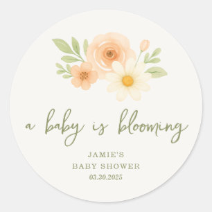 A Baby is Blooming Baby Shower Classic Round Sticker