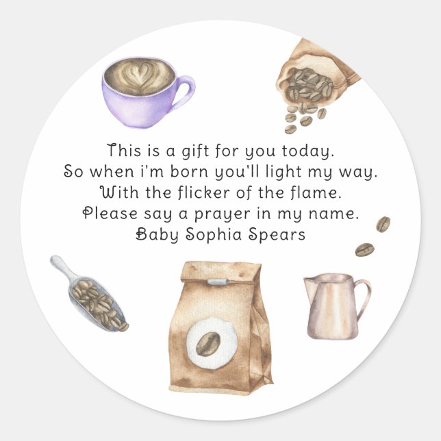 A baby is brewing baby - Prayer candle label (Front)