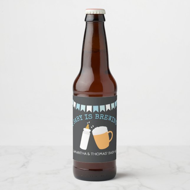 A Baby is Brewing Baby-Q Beer Bottle Label Boy (Front)