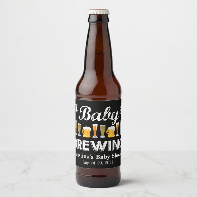 A Baby is Brewing Baby Shower Beer Bottle Label (Front)