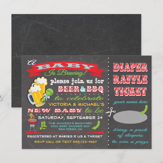 A Baby is Brewing Baby Shower Diaper Ticket Invitation (Front/Back)