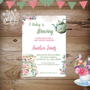 A baby is Brewing Baby Shower Tea Party Invitation