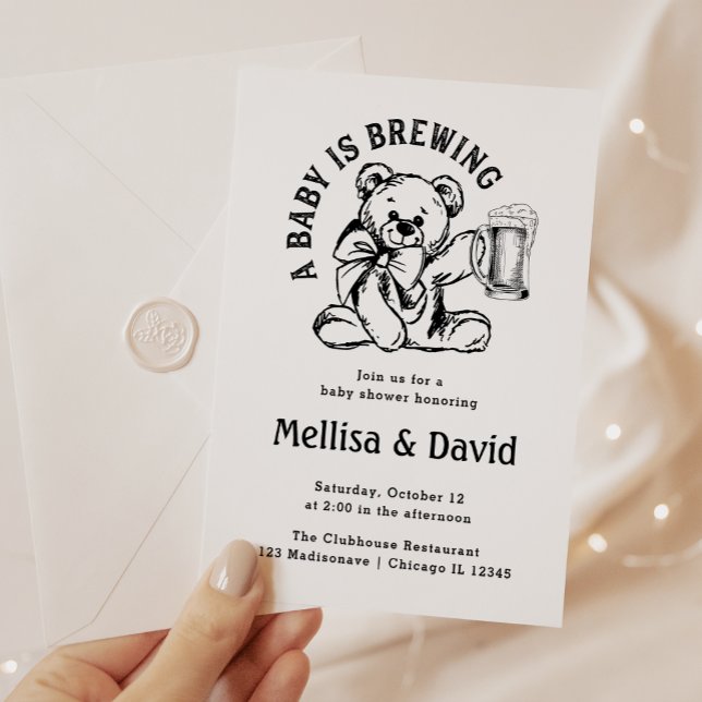 A Baby Is Brewing | Baby Shower Teddy Bear Rustic  Invitation (Creator Uploaded)
