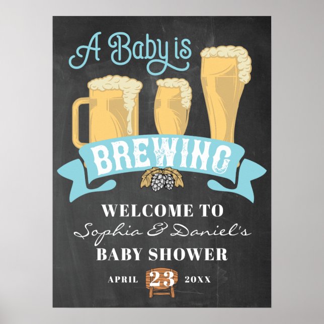 A Baby Is Brewing Baby Shower Welcome Poster Sign (Front)