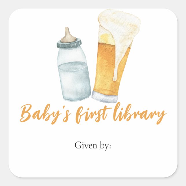 A baby is brewing beer - baby's first library square sticker (Front)