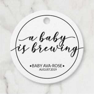 A Baby Is Brewing Black & White Baby Shower Quote Favour Tags