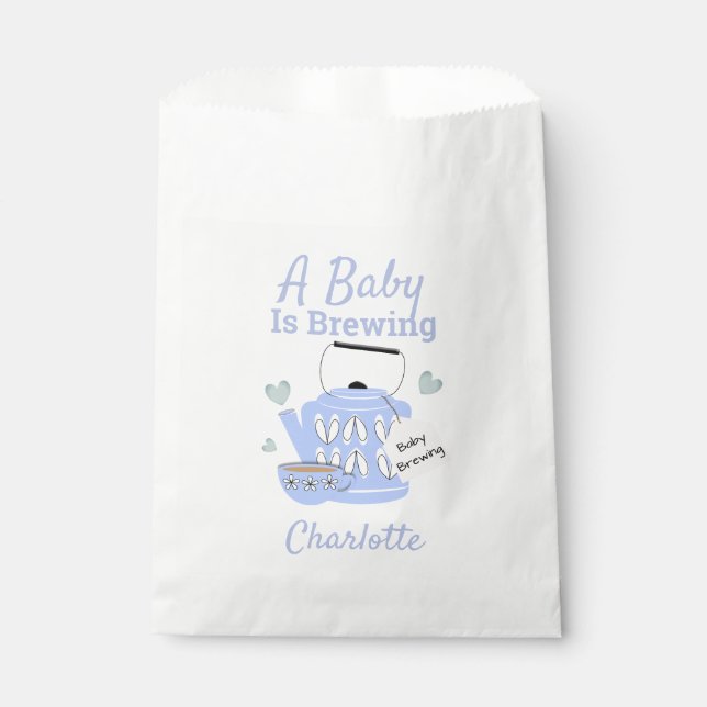 A Baby Is Brewing Blue Baby Boy Shower Favour Bag (Front)