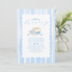 A Baby is Brewing Blue Boy Baby Shower Tea Party Invitation