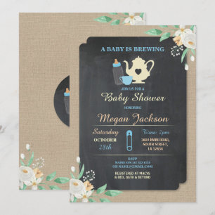 A BABY IS BREWING Blue Boy Shower Teapot Invite