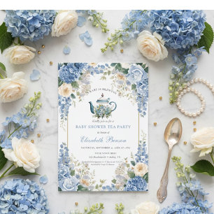 A Baby Is Brewing Blue Floral Shower Invitation