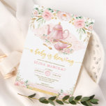 A Baby is Brewing Blush Flower Baby Shower Tea Invitation<br><div class="desc">Tea party themed baby shower invite. Click the "customize further" button if you wish to re-arrange and format the style and placement of the text. Comes with a matching floral pattern backside.</div>