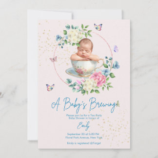 A Baby is Brewing Blush Pink Baby Shower  Invitation