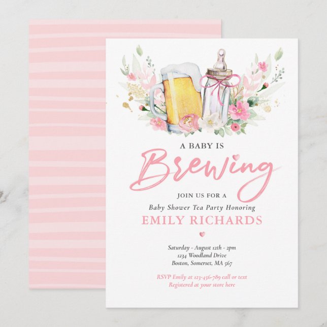 A Baby Is Brewing Bottle & Beer Coed Baby Shower Invitation (Front/Back)