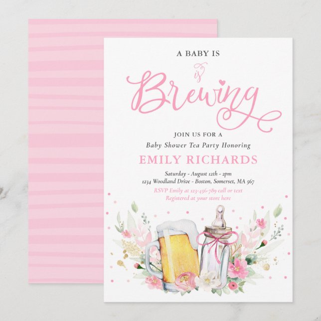 A Baby Is Brewing Bottle & Beer Coed Baby Shower Invitation (Front/Back)