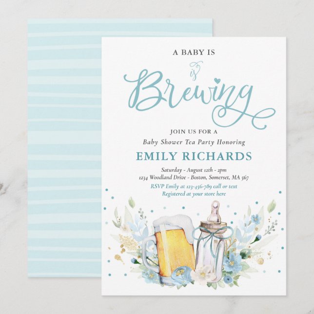 A Baby Is Brewing Bottle & Beer Coed Baby Shower Invitation (Front/Back)