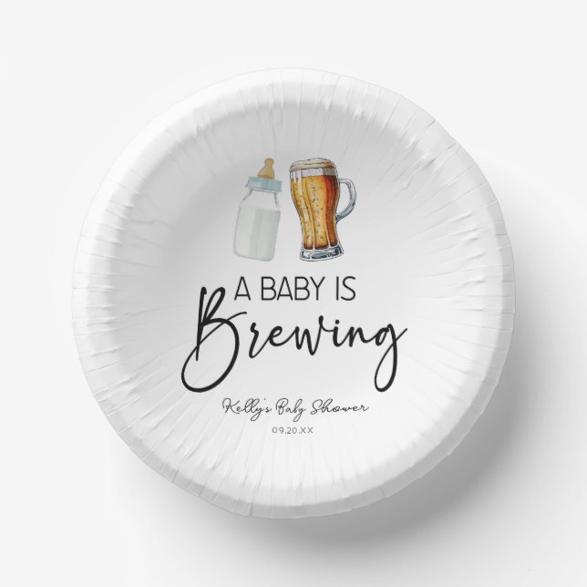 A Baby Is Brewing Bottle Beer Glass Baby Shower Paper Plate (Front)