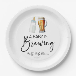 A Baby Is Brewing Bottle Beer Glass Baby Shower Paper Plate