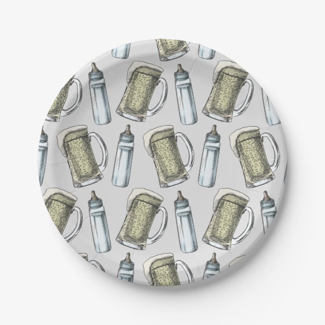 A Baby is Brewing Bottle & Beer Paper Plates  (Front)