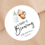 A Baby Is Brewing Bottle Coffee Glass Baby Shower Classic Round Sticker<br><div class="desc">These are A Baby Is Brewing Bottle Coffee Glass Baby Shower Paper Plates!</div>
