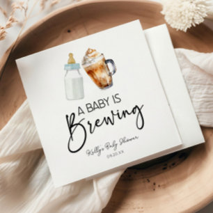 A Baby Is Brewing Bottle Coffee Glass Baby Shower Napkin