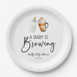 A Baby Is Brewing Bottle Coffee Glass Baby Shower Paper Plate
