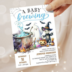A Baby is Brewing! Boy Cute Halloween Baby Shower Invitation