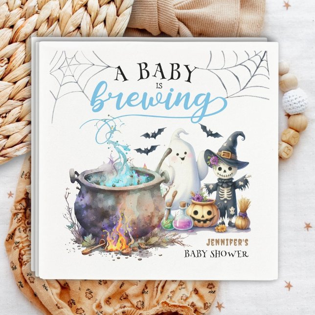 A Baby is Brewing Boy Cute Halloween Baby Shower Napkin (Creator Uploaded)
