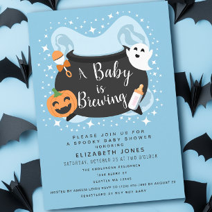 A Baby is Brewing Boy Halloween Baby Shower  Invitation