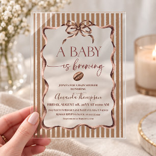 A Baby Is Brewing Brown Bow Coffee Baby Shower Acrylic Invitations