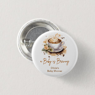 A Baby is Brewing Brown Coffee Baby Shower 1 Inch Round Button