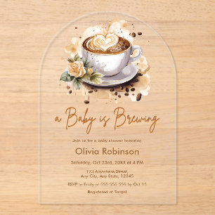 A Baby is Brewing Brown Coffee Baby Shower Acrylic Invitations