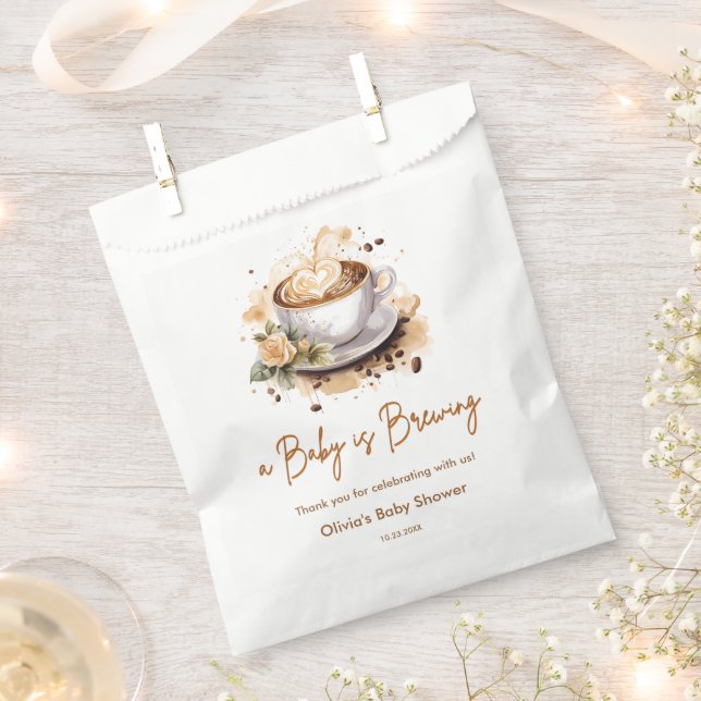 A Baby is Brewing Brown Coffee Baby Shower  Favour Bag (Clipped)