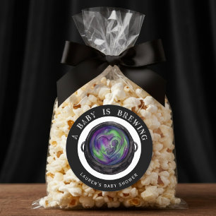A Baby is Brewing Cauldron Halloween Baby Shower Classic Round Sticker