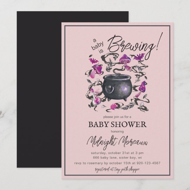 A Baby Is Brewing Cauldron Halloween Baby Shower I Invitation (Front/Back)