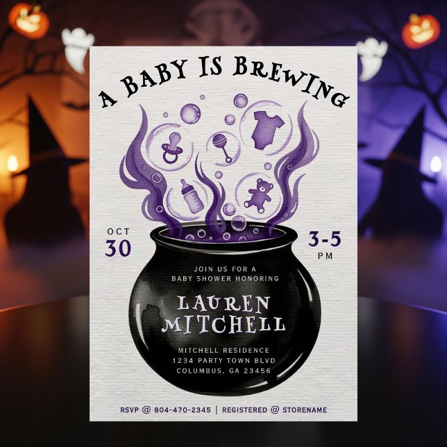 A Baby is Brewing Cauldron Halloween Baby Shower Invitation (A Baby is Brewing Witch Cauldron Gothic Halloween Baby Shower Invitation
)