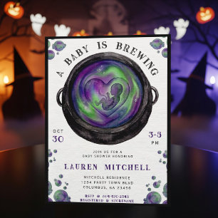 A Baby is Brewing Cauldron Halloween Baby Shower Invitation