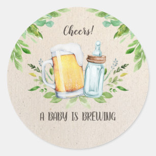A Baby is Brewing Cheers Baby Shower Bottles Classic Round Sticker
