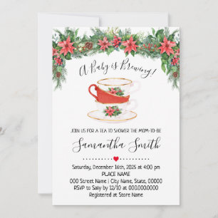 A Baby is Brewing Christmas Tea Baby Shower Holiday Card