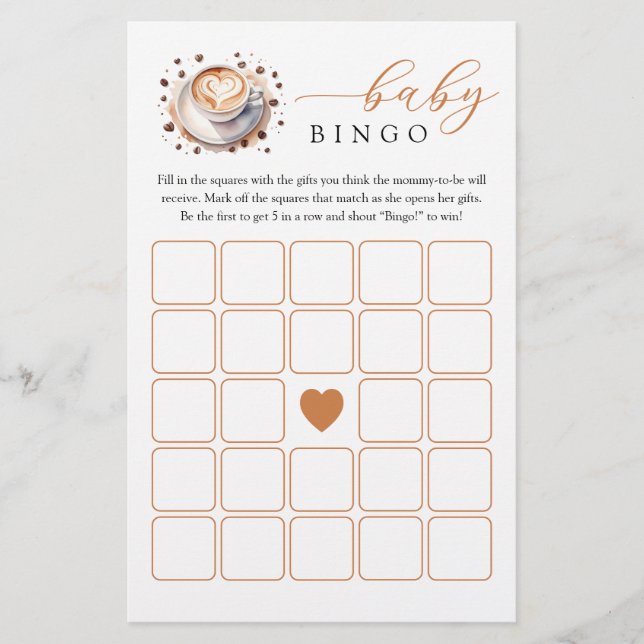 A Baby Is Brewing Coffee Baby Bingo Game (Front)