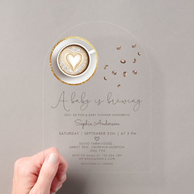 A baby is Brewing Coffee Baby Shower Acrylic Invitations (Insitu (Handheld))