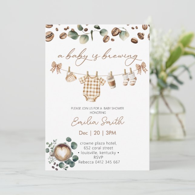 A Baby Is Brewing Coffee Baby Shower Invitation (Standing Front)