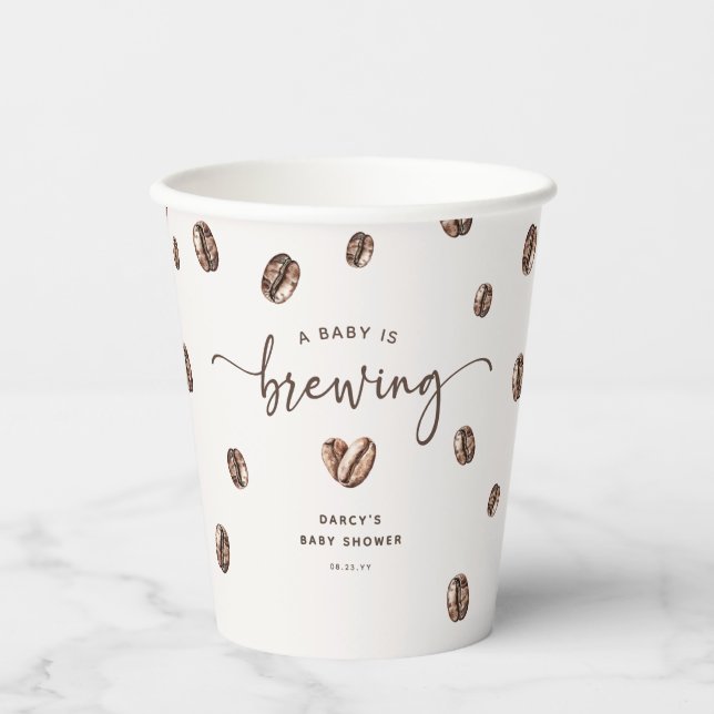 'a Baby is Brewing' Coffee Baby Shower Paper Cups (Front)