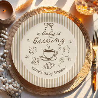 A Baby Is Brewing Coffee Baby Shower Paper Plates 