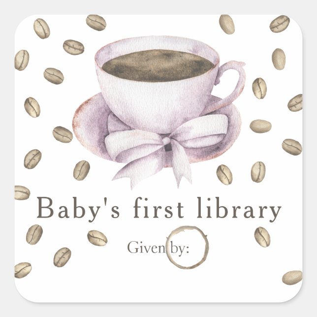 A baby is brewing coffee - baby's first library square sticker (Front)