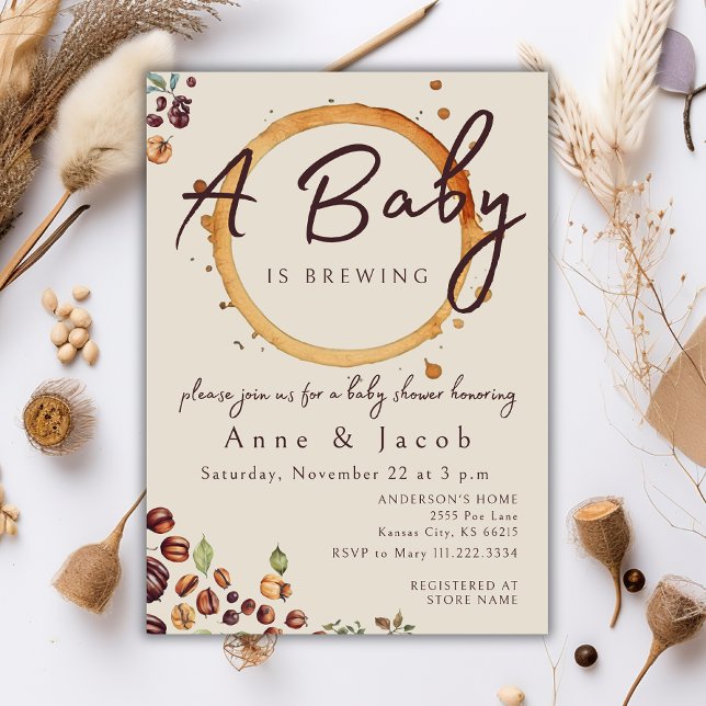 A Baby Is Brewing Coffee Beans Baby Shower Invitation (Creator Uploaded)