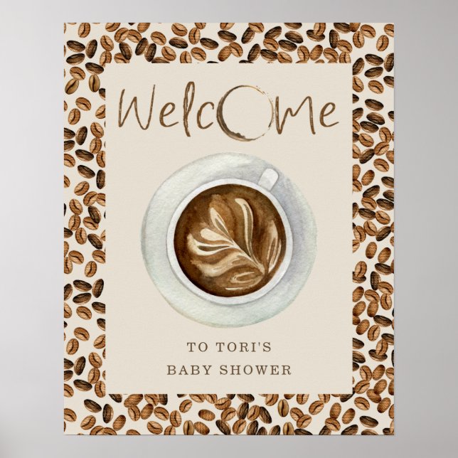A Baby Is Brewing Coffee Beans Baby Shower Welcome Poster (Front)