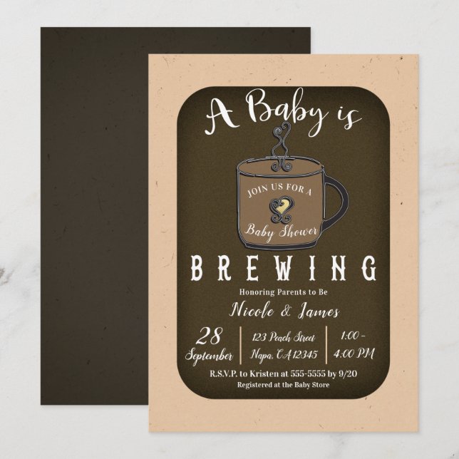 A Baby is Brewing Coffee Cafe Boy Girl Shower Invitation (Front/Back)