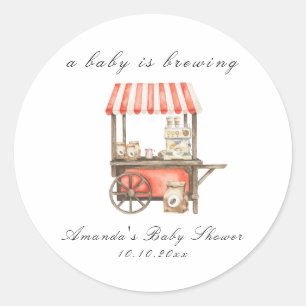 A Baby Is Brewing Coffee Cart Baby Shower Classic Round Sticker